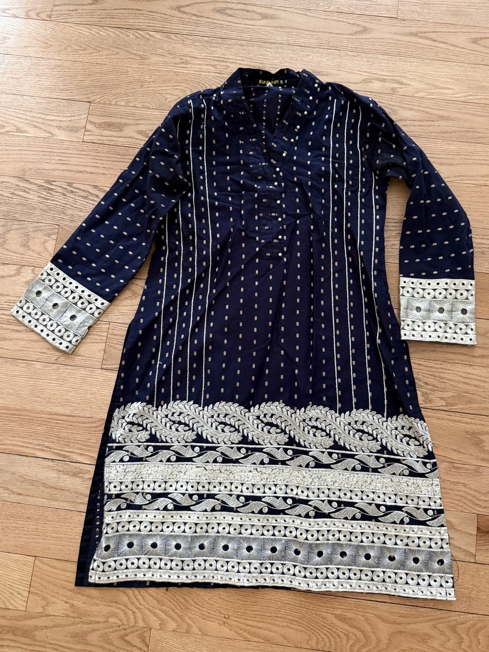 Women's Kurta Navy Embroidered Tunic Dress Small